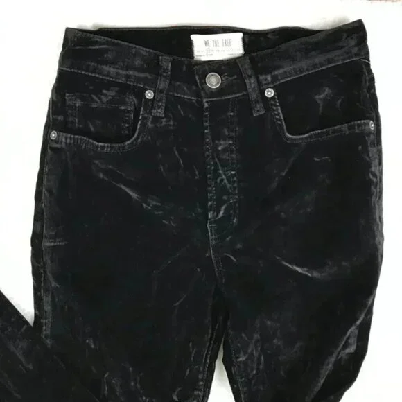 FREE PEOPLE Black Velvet Skinny Jeans Size 26 - Picture 11 of 12